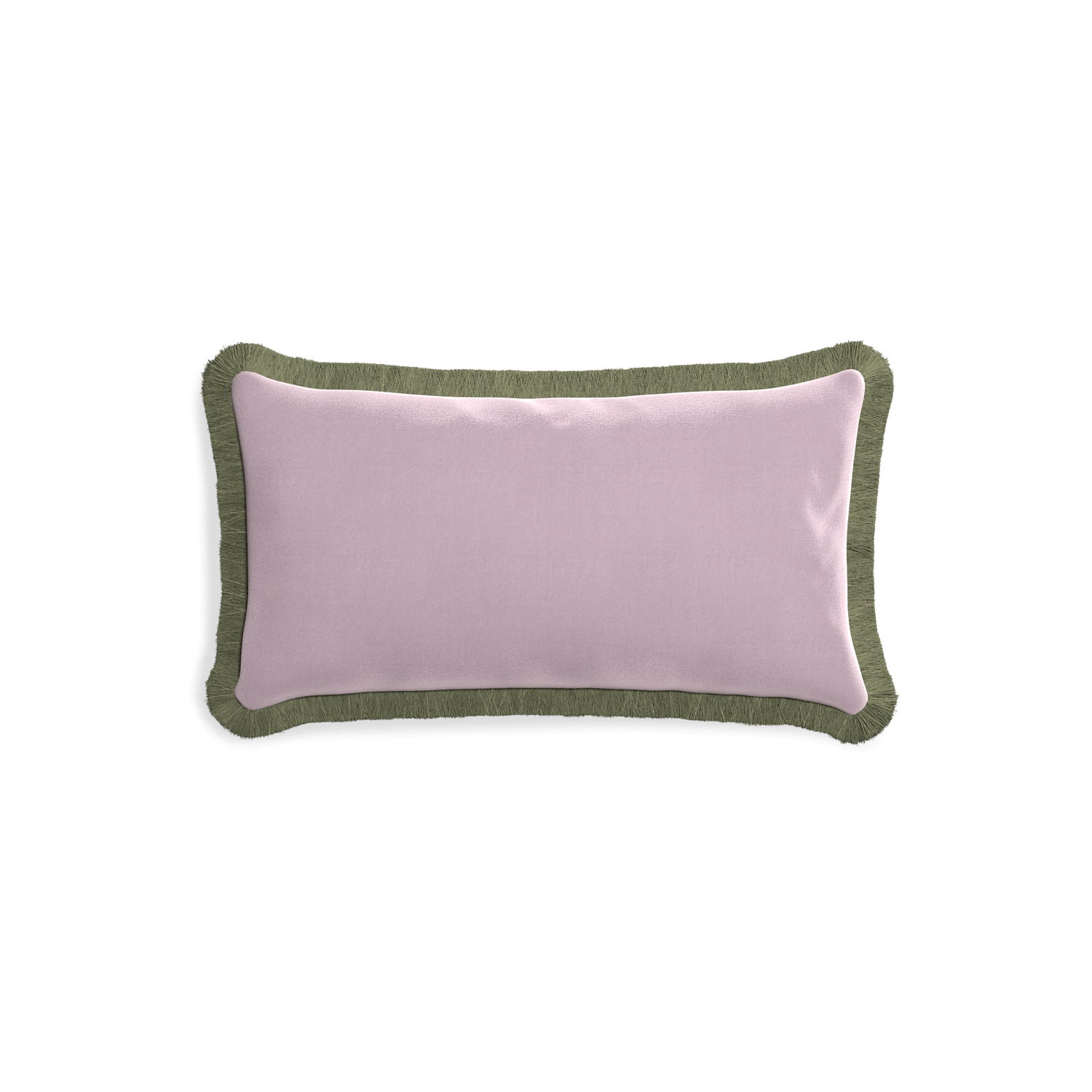 rectangle lilac velvet pillow with sage green fringe