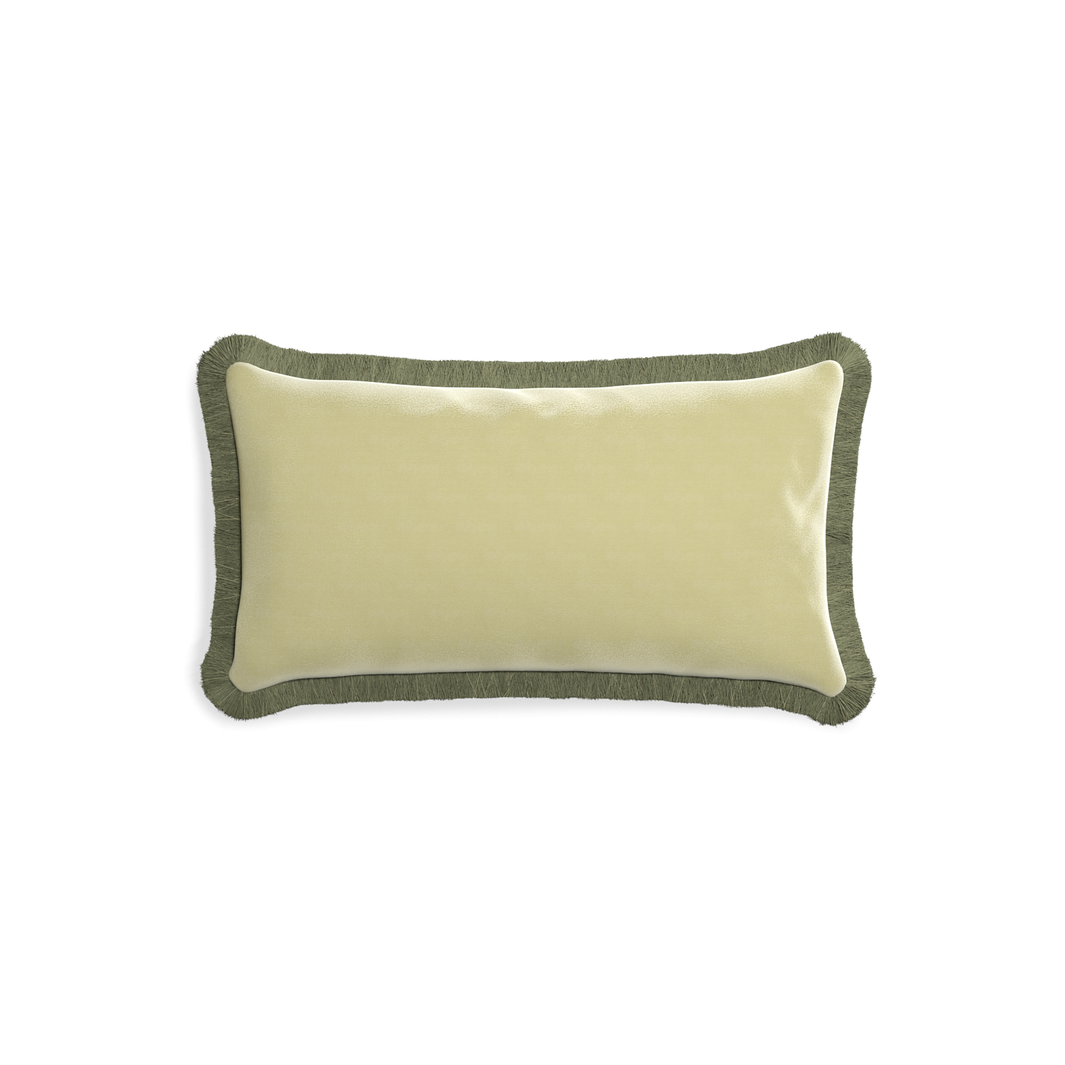 rectangle light green pillow with sage green fringe