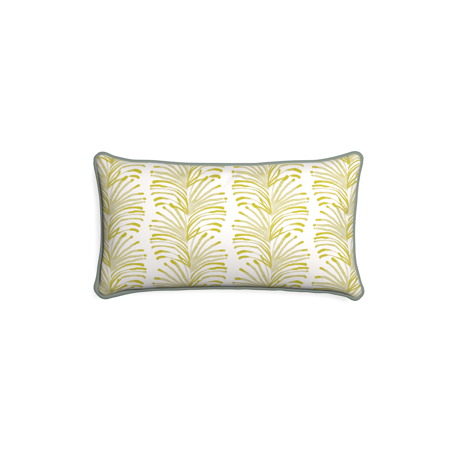 Petite-lumbar emma chartreuse custom yellow stripe chartreusepillow with sage piping on white background