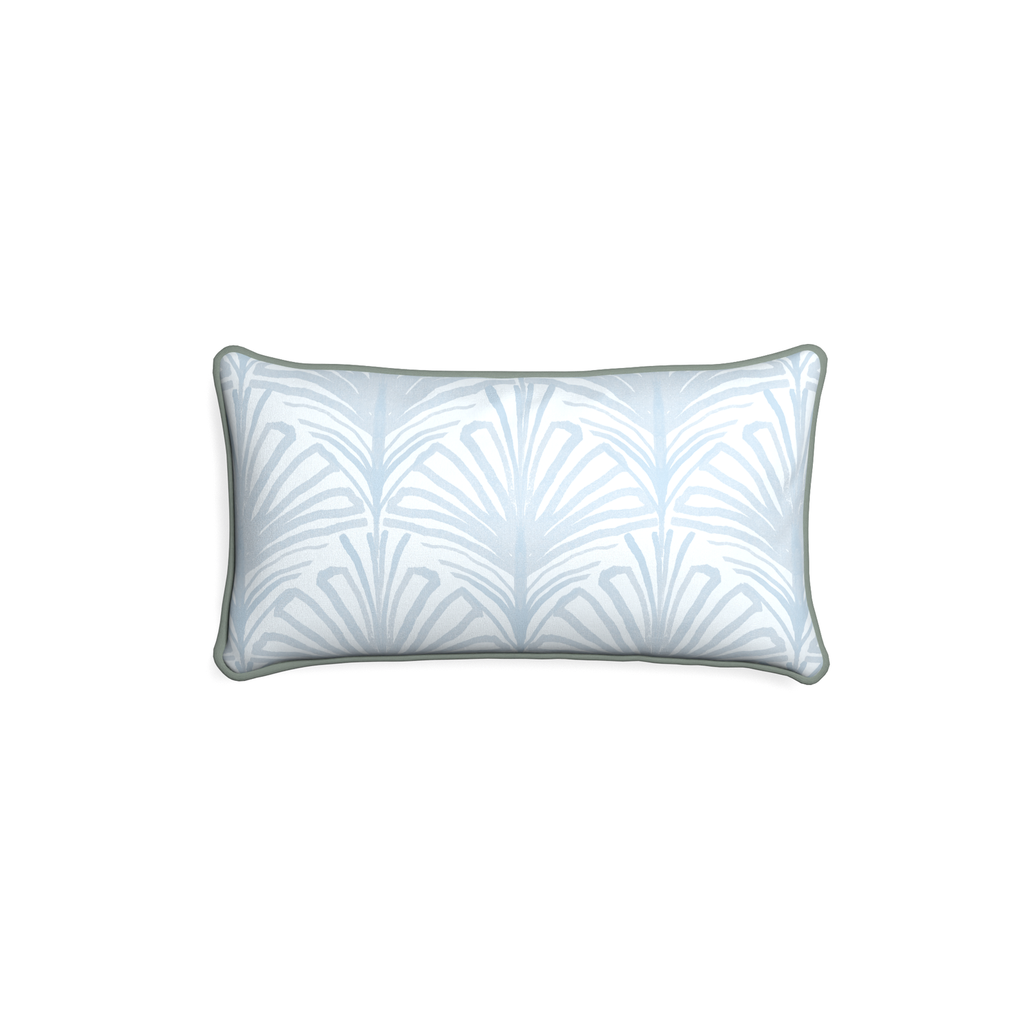Petite-lumbar suzy sky custom sky blue palmpillow with sage piping on white background