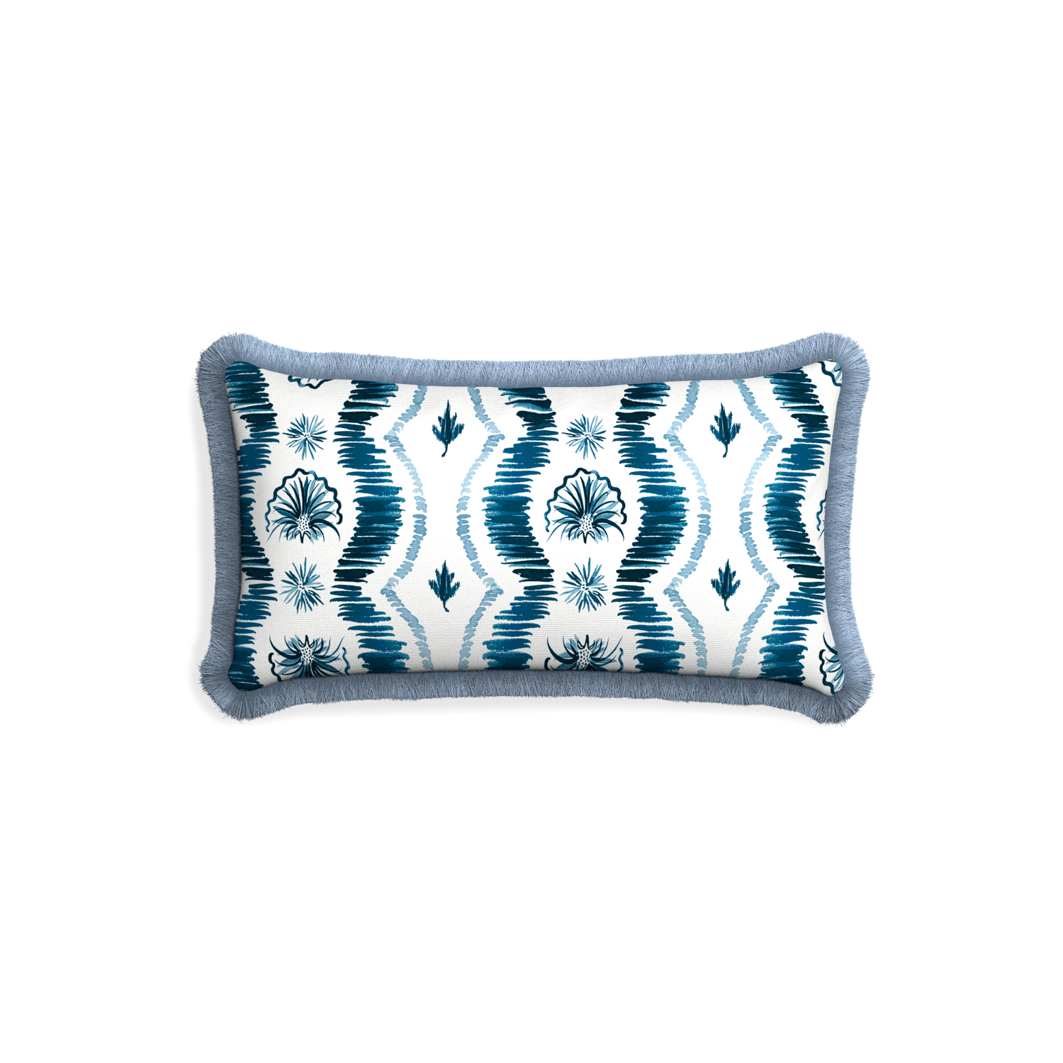 Lumbar Blue Ikat Stripe Pillow with sky blue fringe