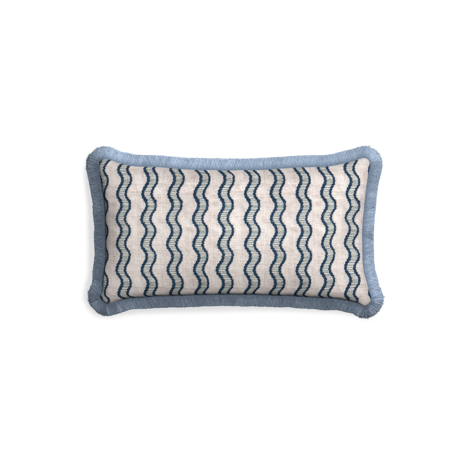 Petite-lumbar beatrice custom embroidered wavepillow with sky fringe on white background
