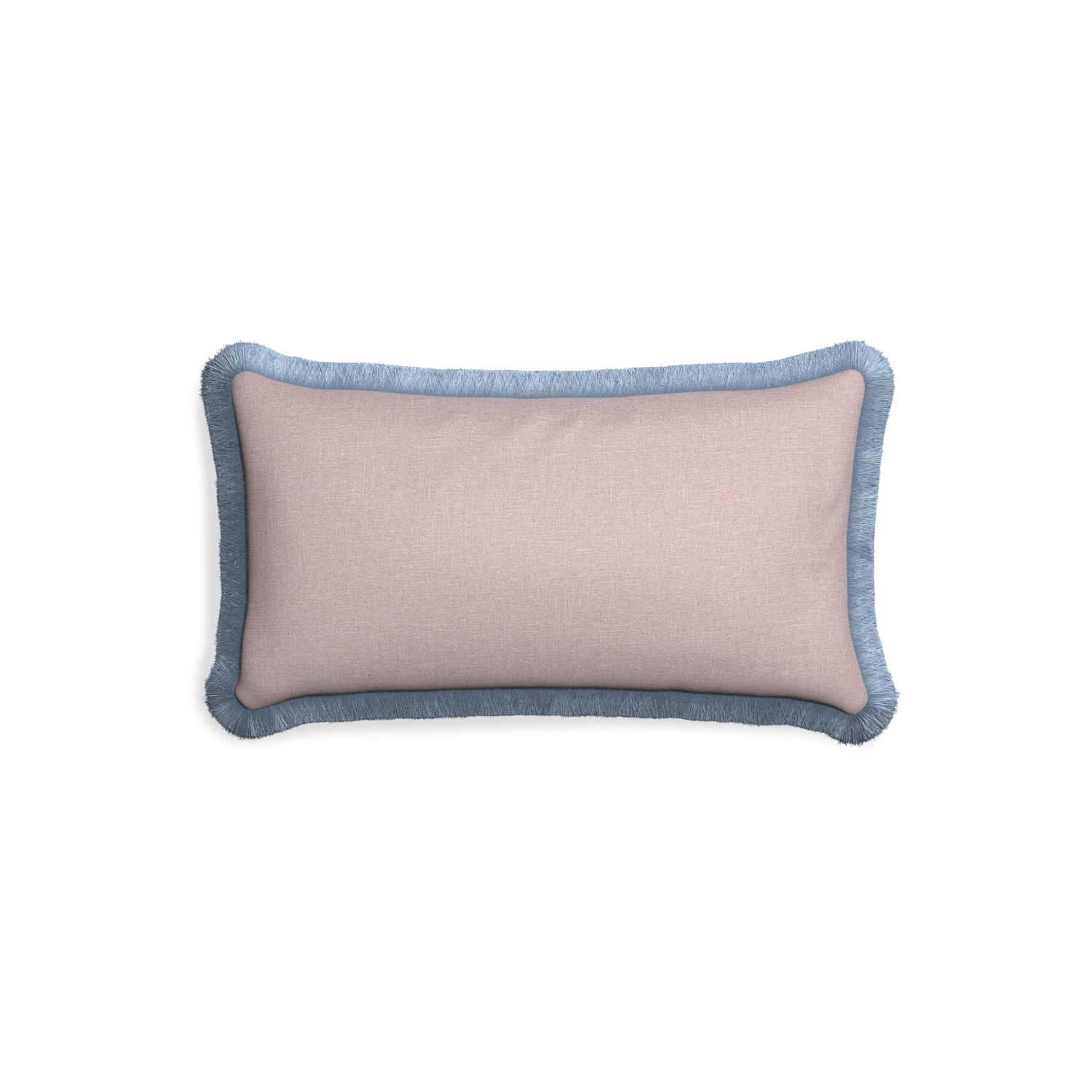 Petite-lumbar orchid custom mauve pinkpillow with sky fringe on white background