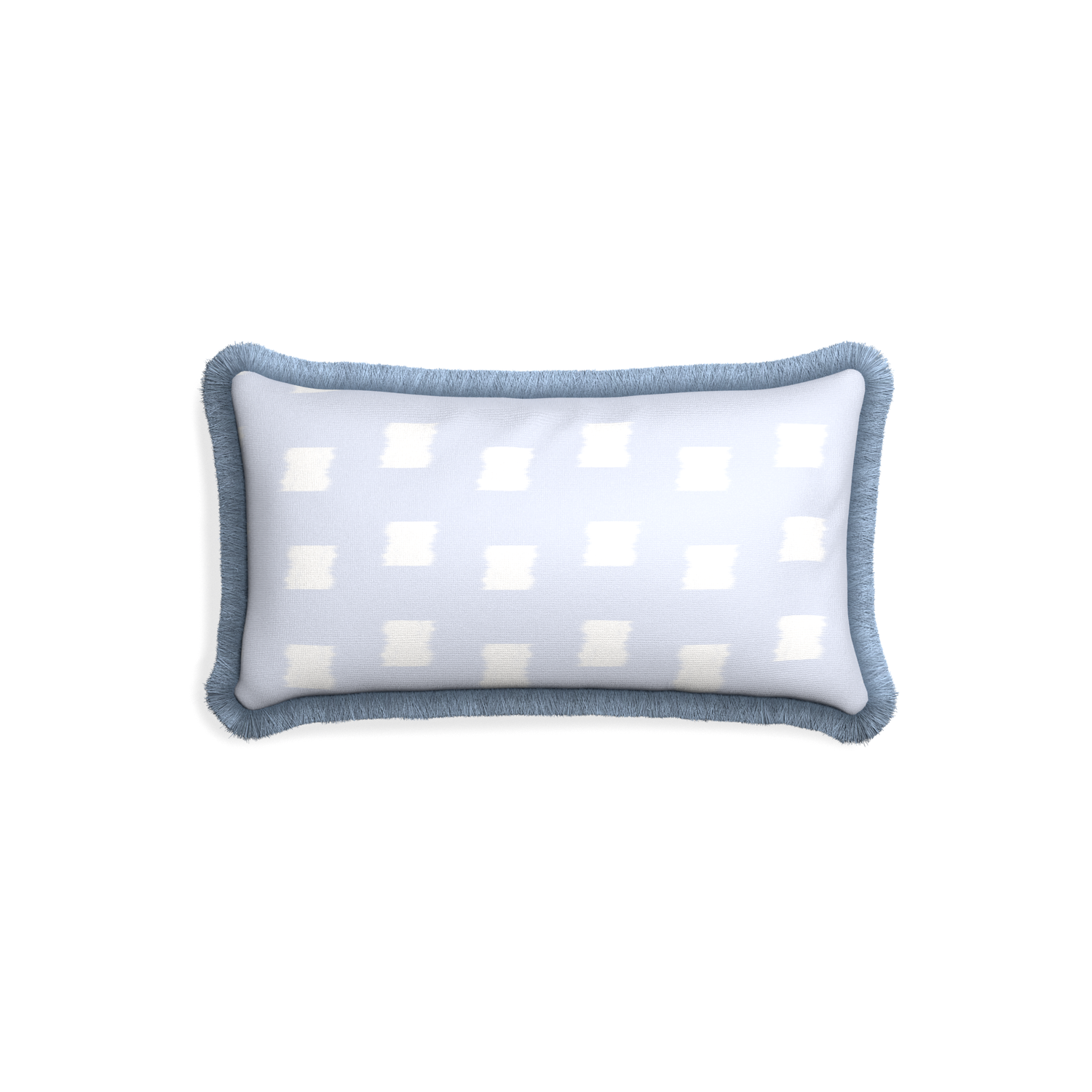 Petite-lumbar denton custom sky blue patternpillow with sky fringe on white background