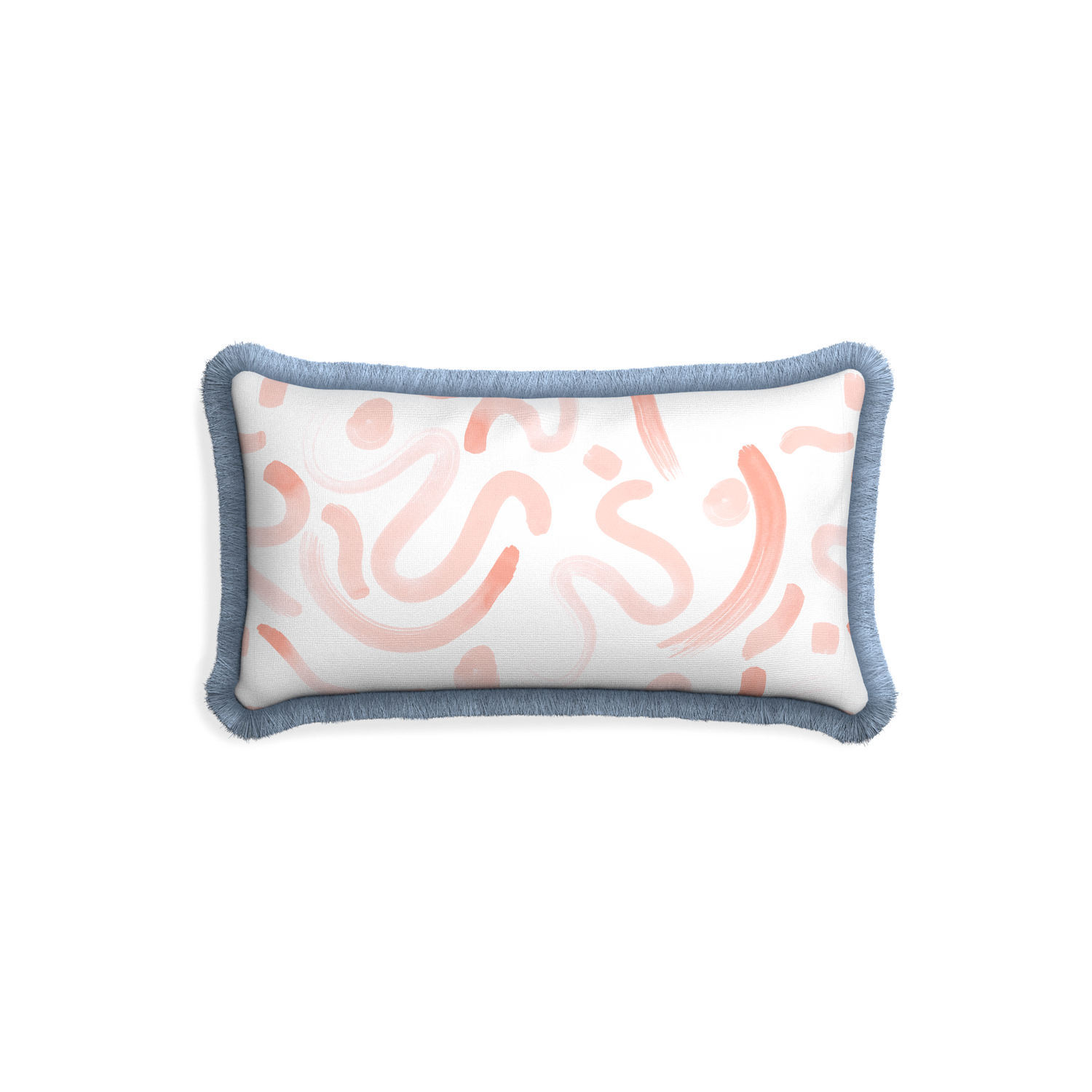 Petite-lumbar hockney pink custom pink graphicpillow with sky fringe on white background
