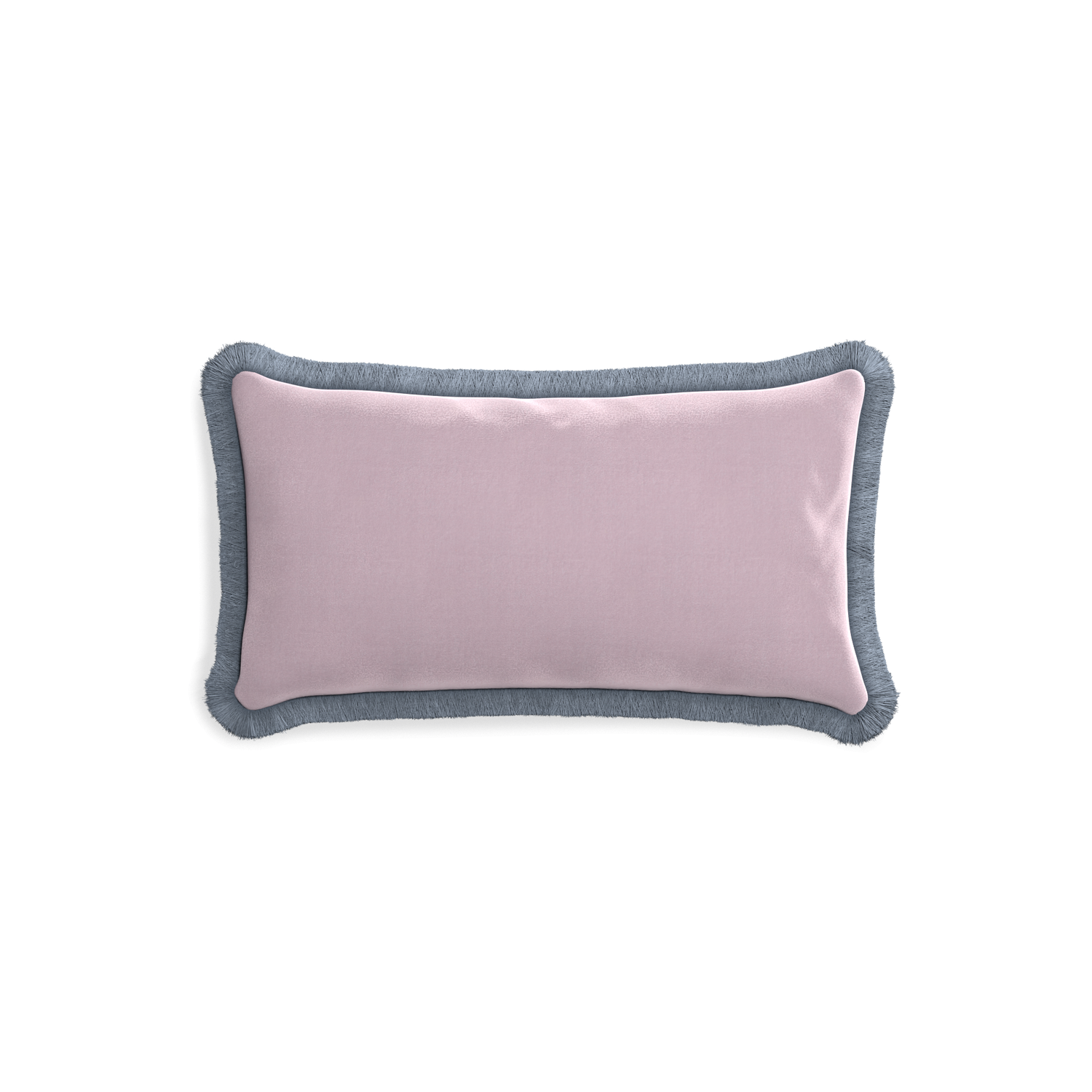rectangle lilac velvet pillow with sky blue fringe