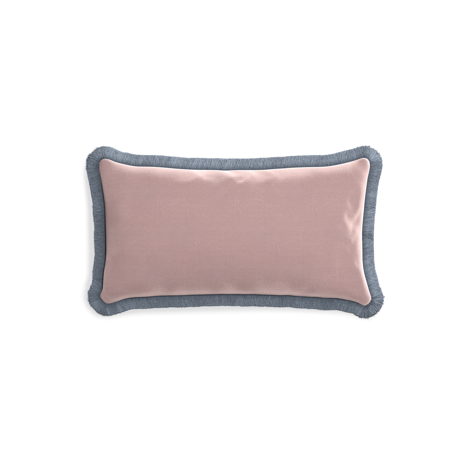 rectangle mauve velvet pillow with sky blue fringe