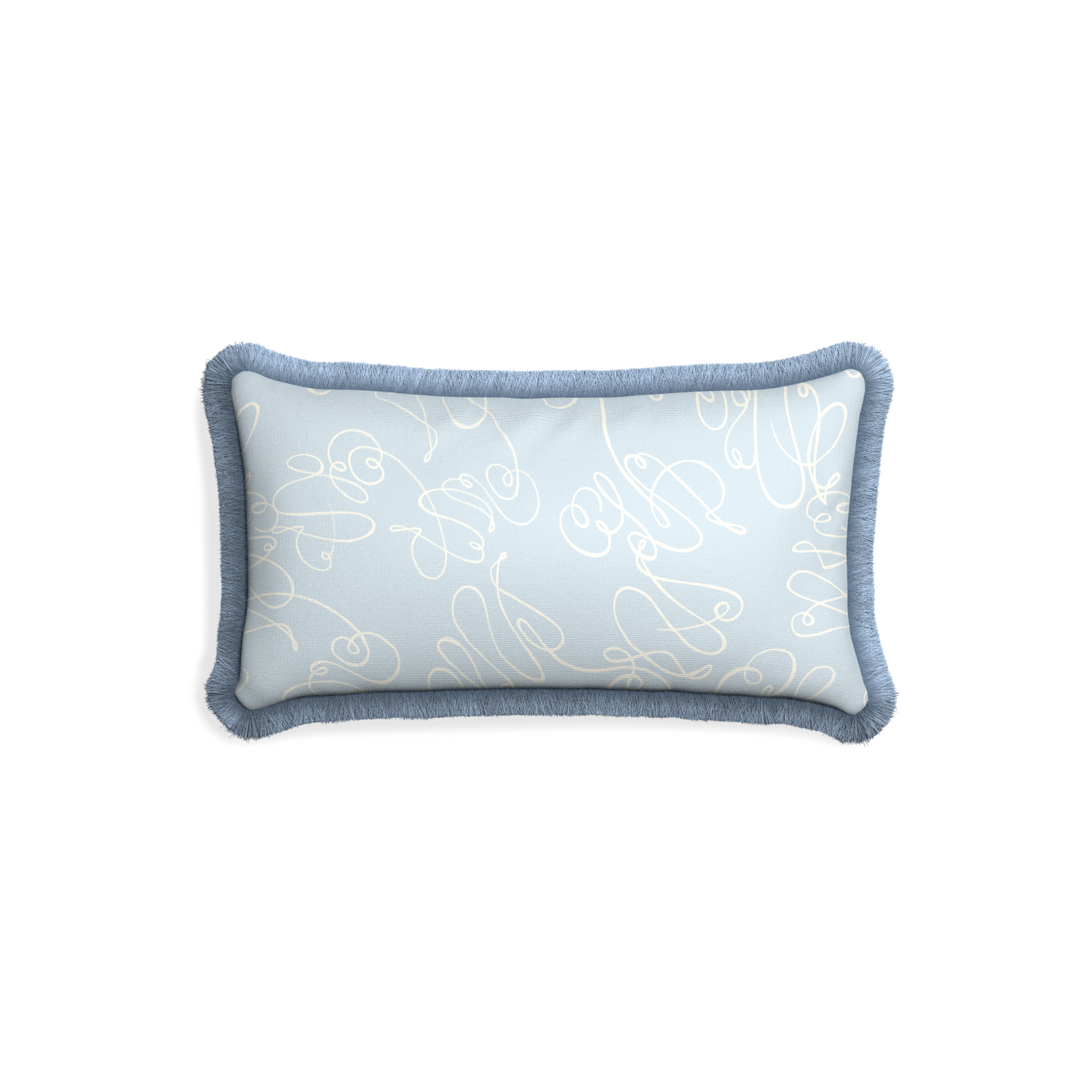 Petite-lumbar mirabella custom powder blue abstractpillow with sky fringe on white background