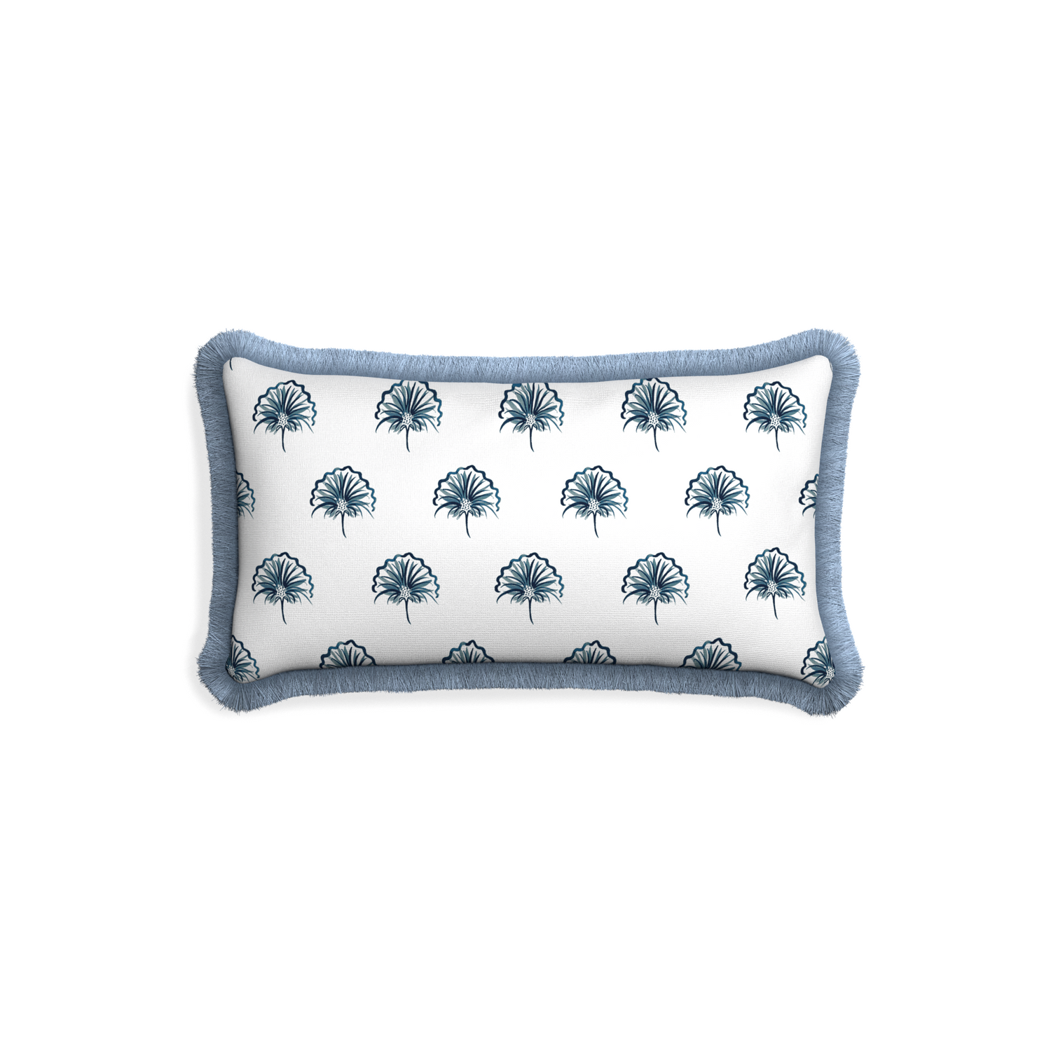 Petite-lumbar penelope midnight custom floral navypillow with sky fringe on white background