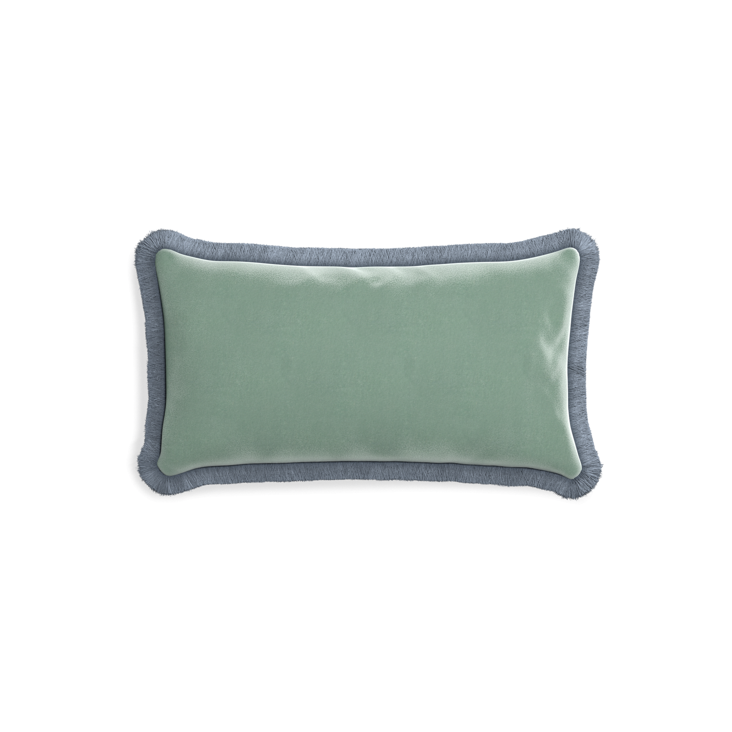 rectangle blue green velvet pillow with sky blue fringe