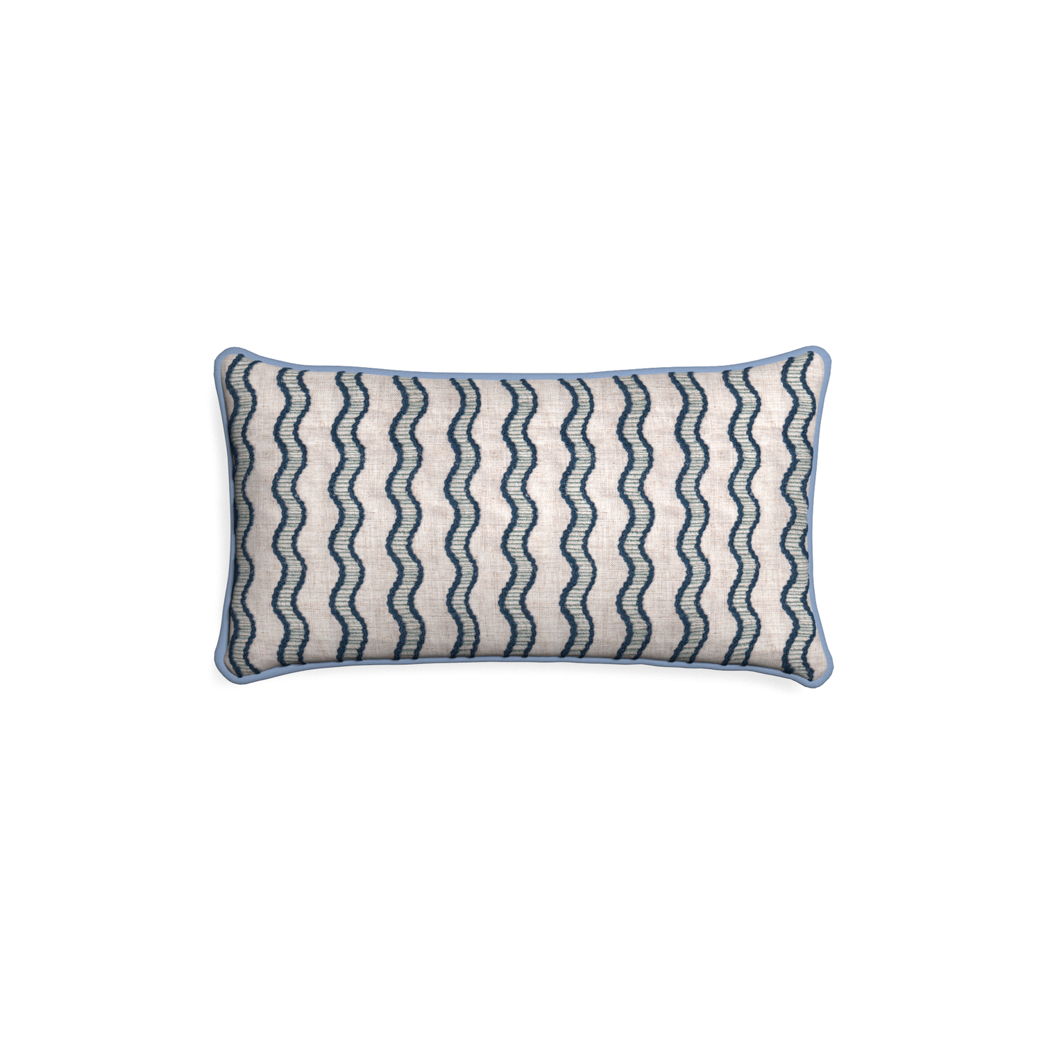Petite-lumbar beatrice custom embroidered wavepillow with sky piping on white background
