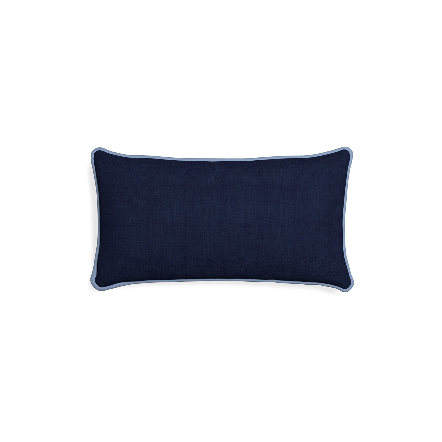 Petite-lumbar midnight custom navy bluepillow with sky piping on white background