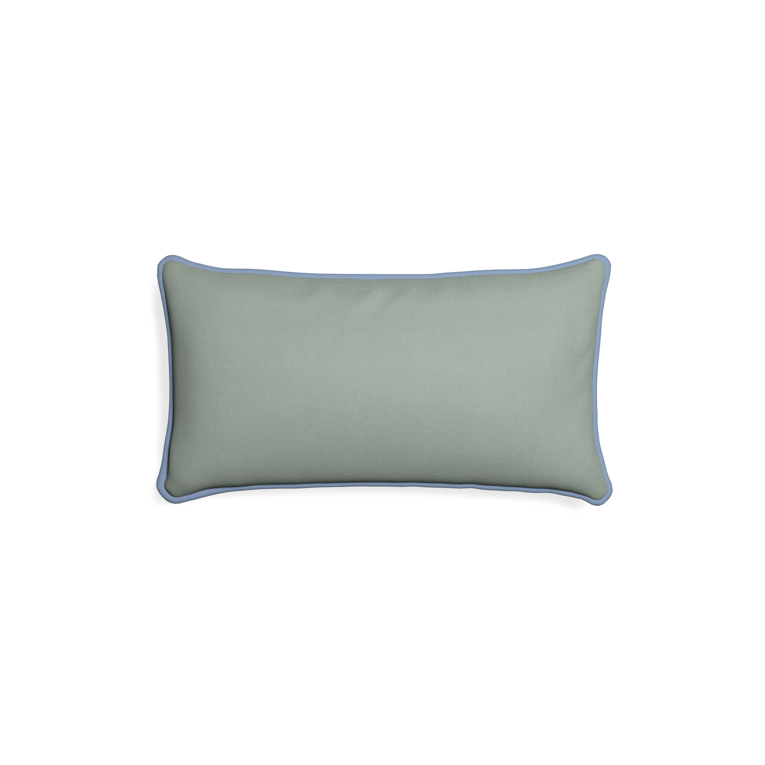 Petite-lumbar sage custom sage green cottonpillow with sky piping on white background