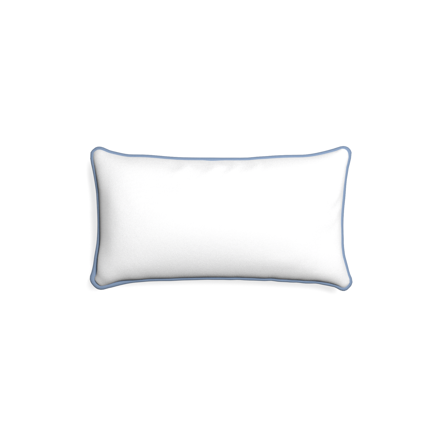Petite-lumbar snow custom white cottonpillow with sky piping on white background