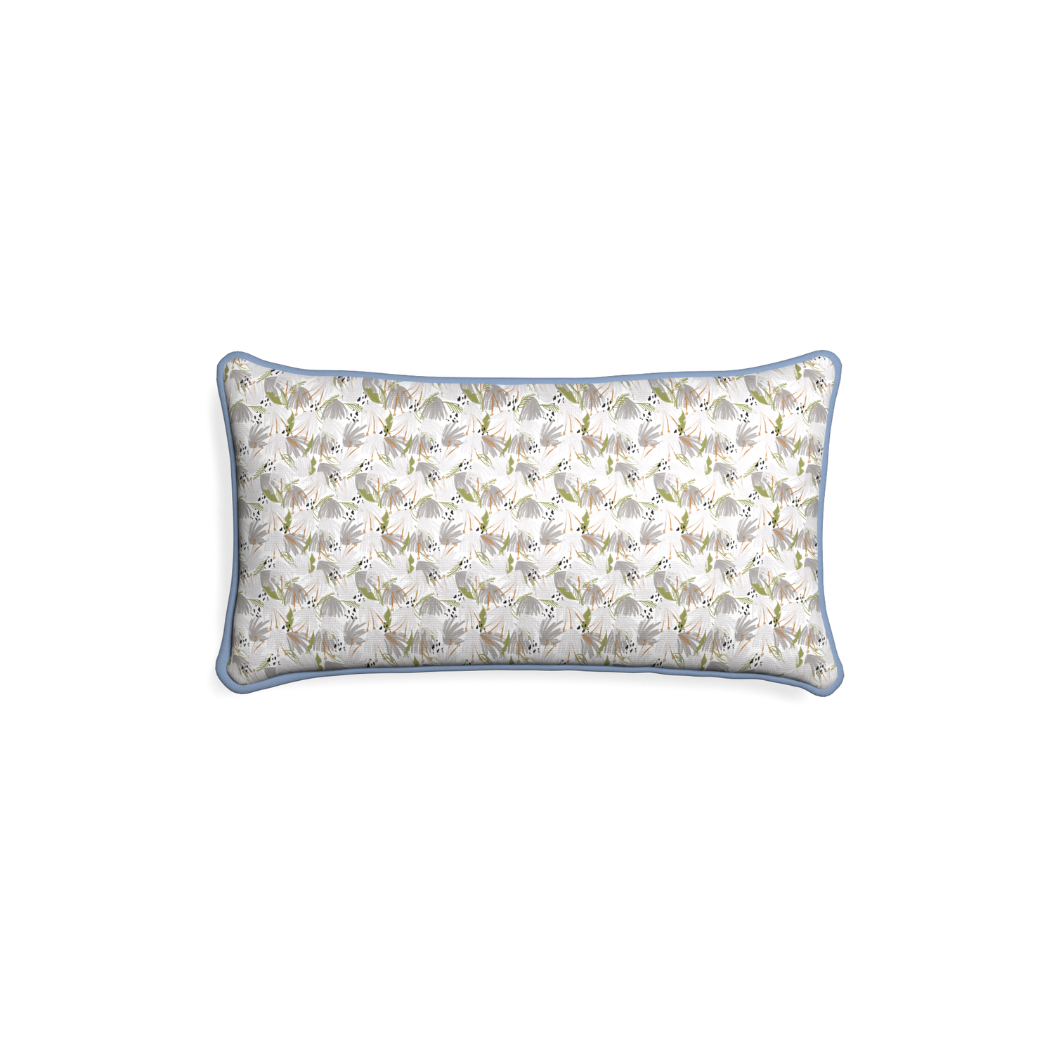 Petite-lumbar eden grey custom grey floralpillow with sky piping on white background