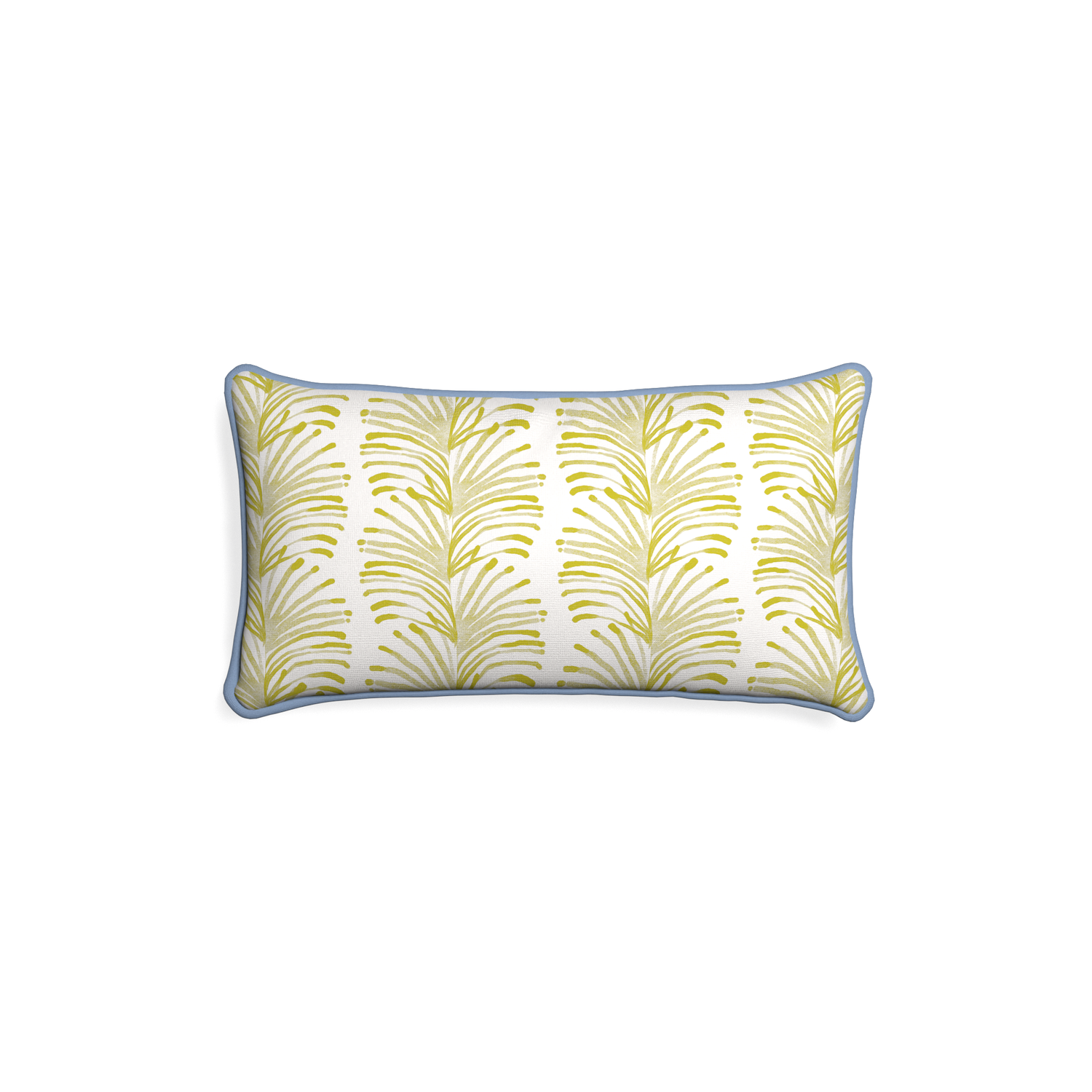 Petite-lumbar emma chartreuse custom yellow stripe chartreusepillow with sky piping on white background
