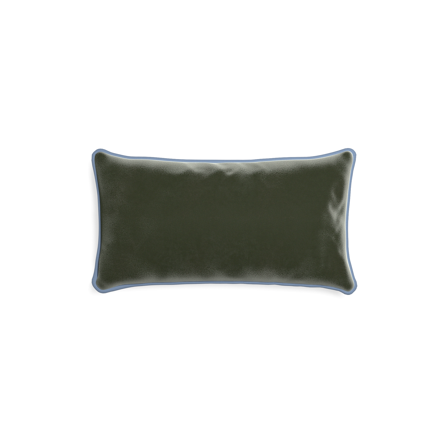 rectangle fern green velvet pillow with sky blue piping