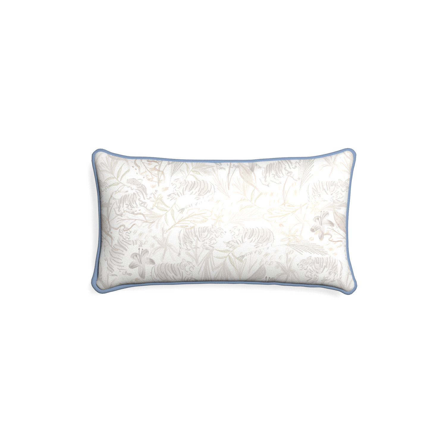 Petite-lumbar frida sand custom beige chinoiserie tigerpillow with sky piping on white background