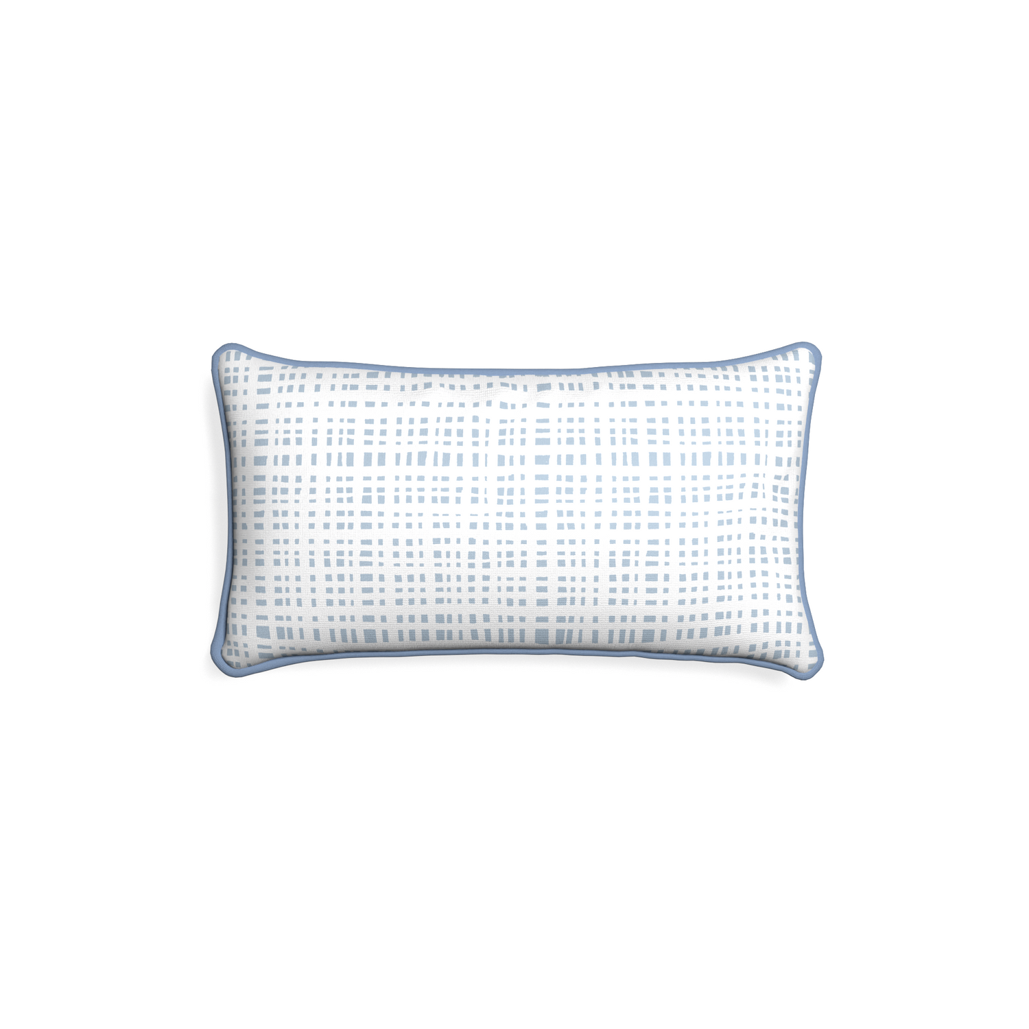 Petite-lumbar ginger sky custom plaid sky bluepillow with sky piping on white background