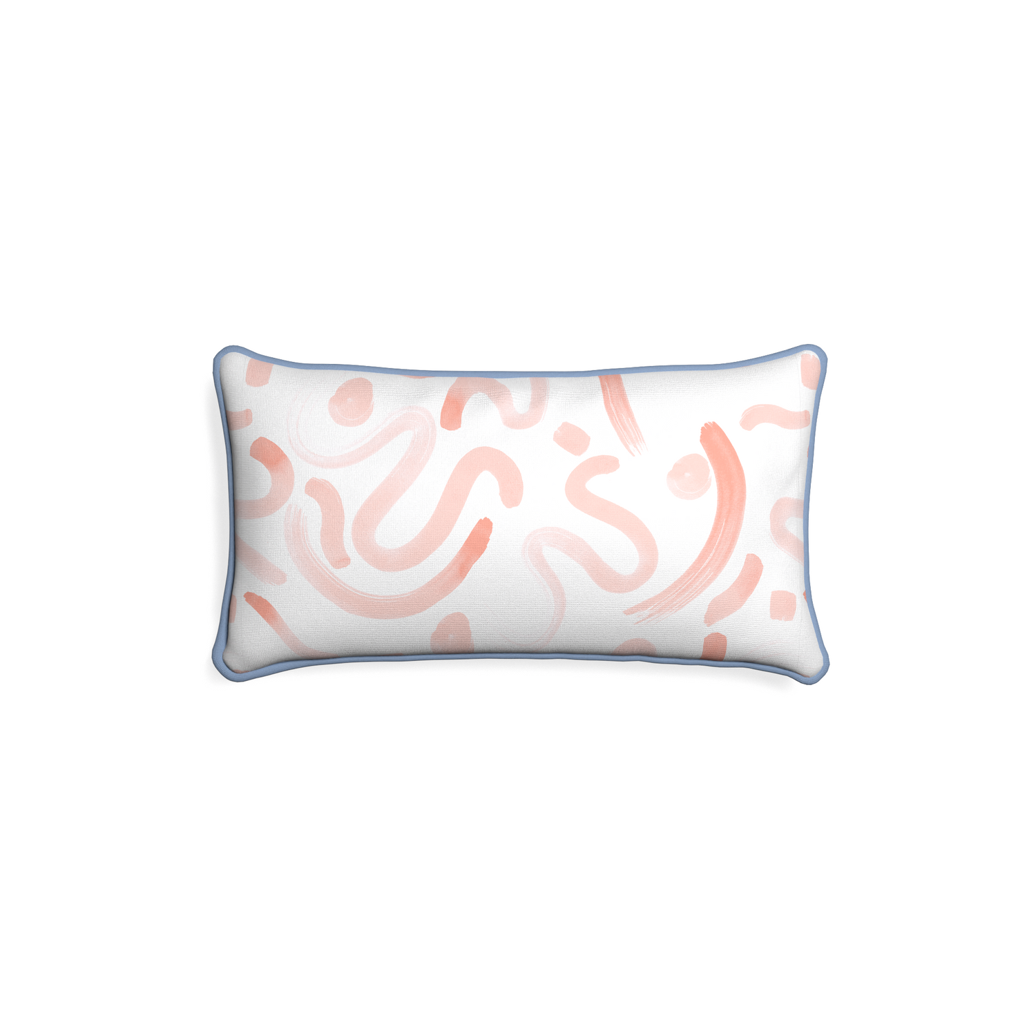 Petite-lumbar hockney pink custom pink graphicpillow with sky piping on white background