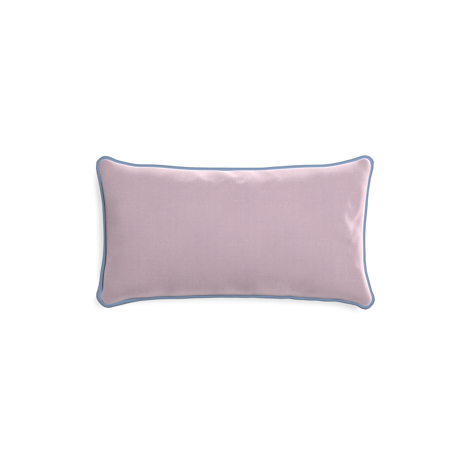 rectangle lilac velvet pillow with sky blue piping