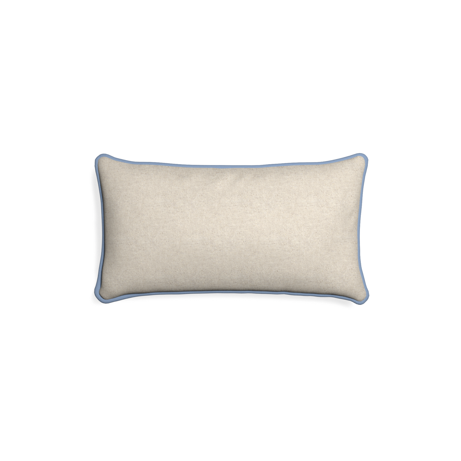 Petite-lumbar oat custom light brownpillow with sky piping on white background