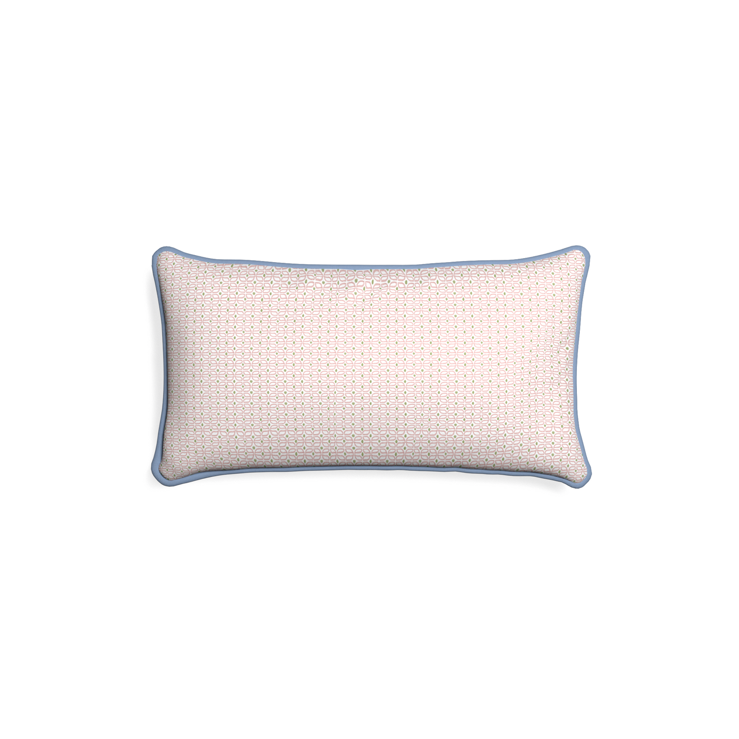 Petite-lumbar loomi pink custom pink geometricpillow with sky piping on white background