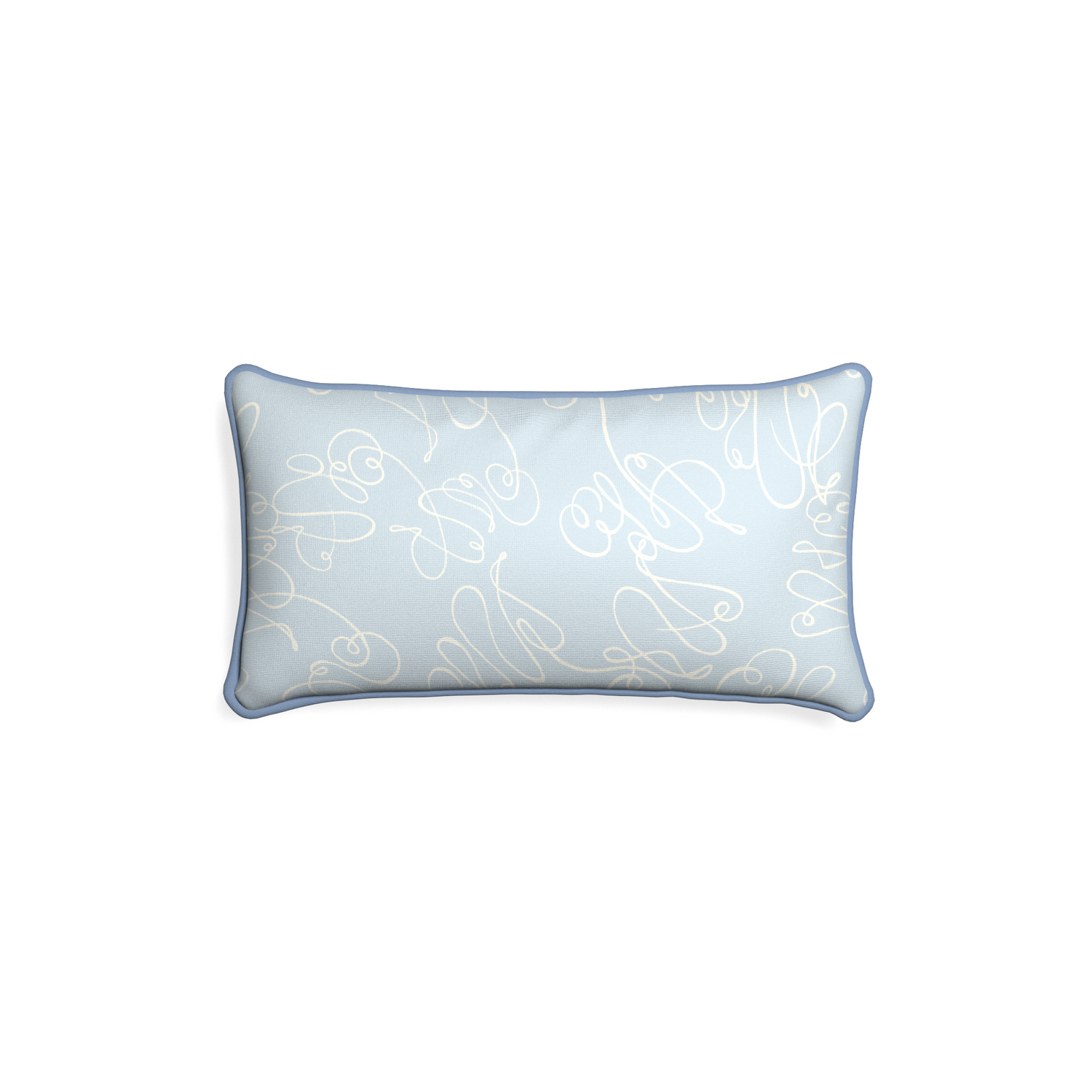 Petite-lumbar mirabella custom powder blue abstractpillow with sky piping on white background