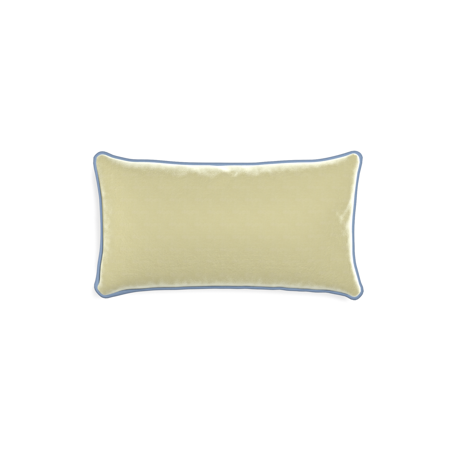 rectangle light green velvet pillow with sky blue piping