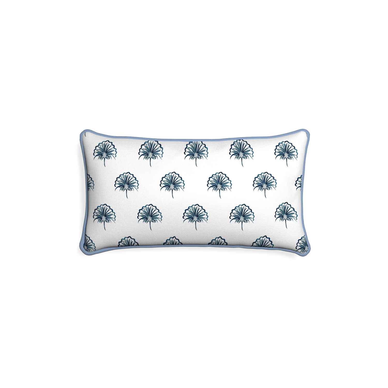 Petite-lumbar penelope midnight custom floral navypillow with sky piping on white background