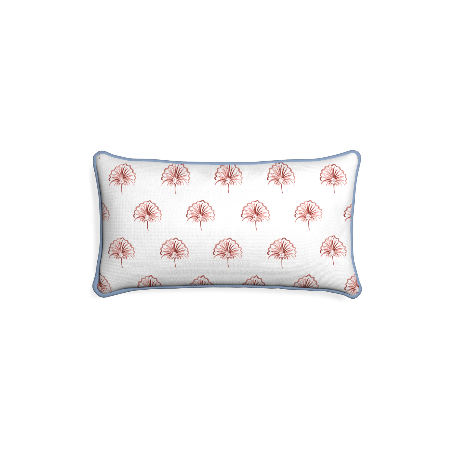 Petite-lumbar penelope rose custom floral pinkpillow with sky piping on white background