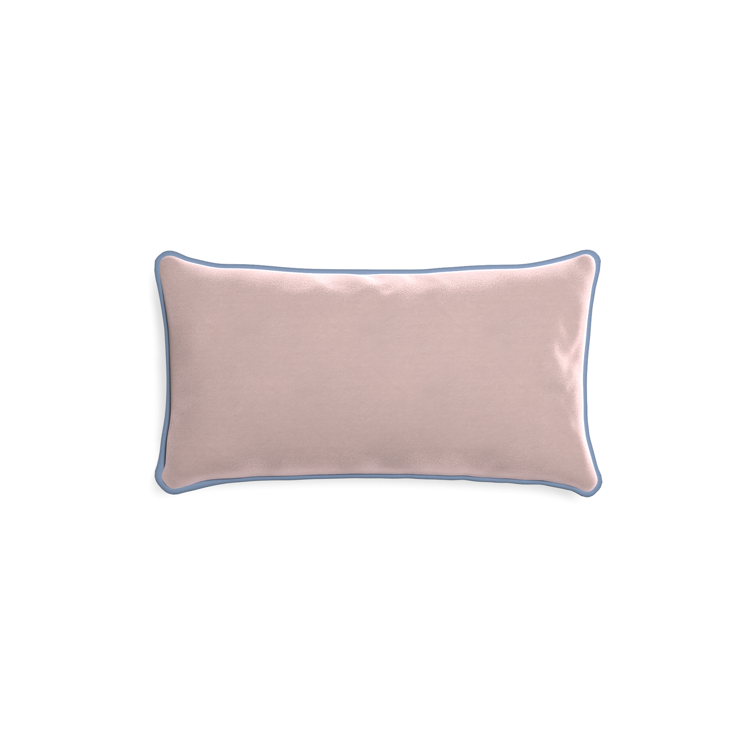 rectangle light pink velvet pillow with sky blue piping