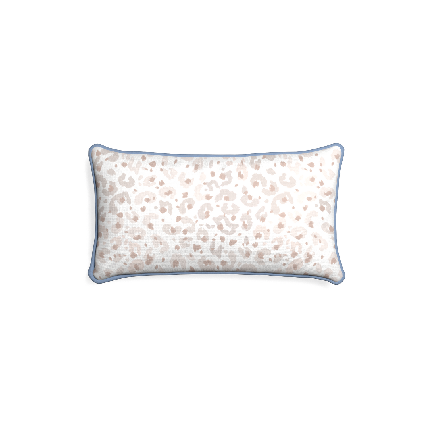 Petite-lumbar rosie custom beige animal printpillow with sky piping on white background