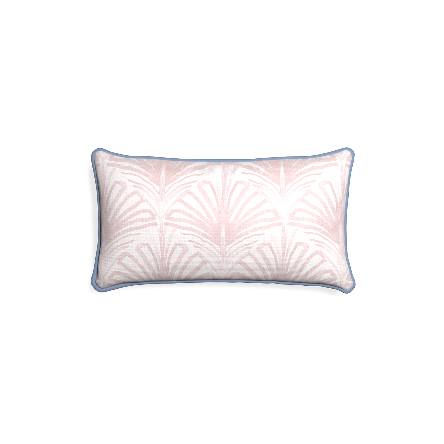 Petite-lumbar suzy rose custom rose pink palmpillow with sky piping on white background