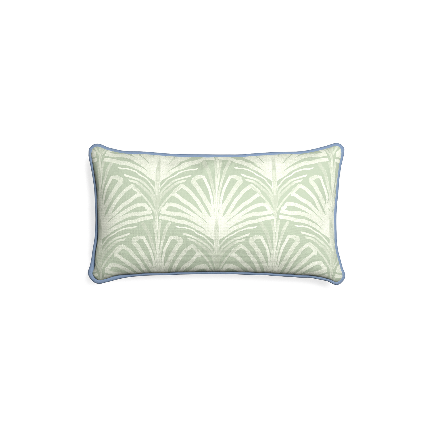Petite-lumbar suzy sage custom sage green palmpillow with sky piping on white background