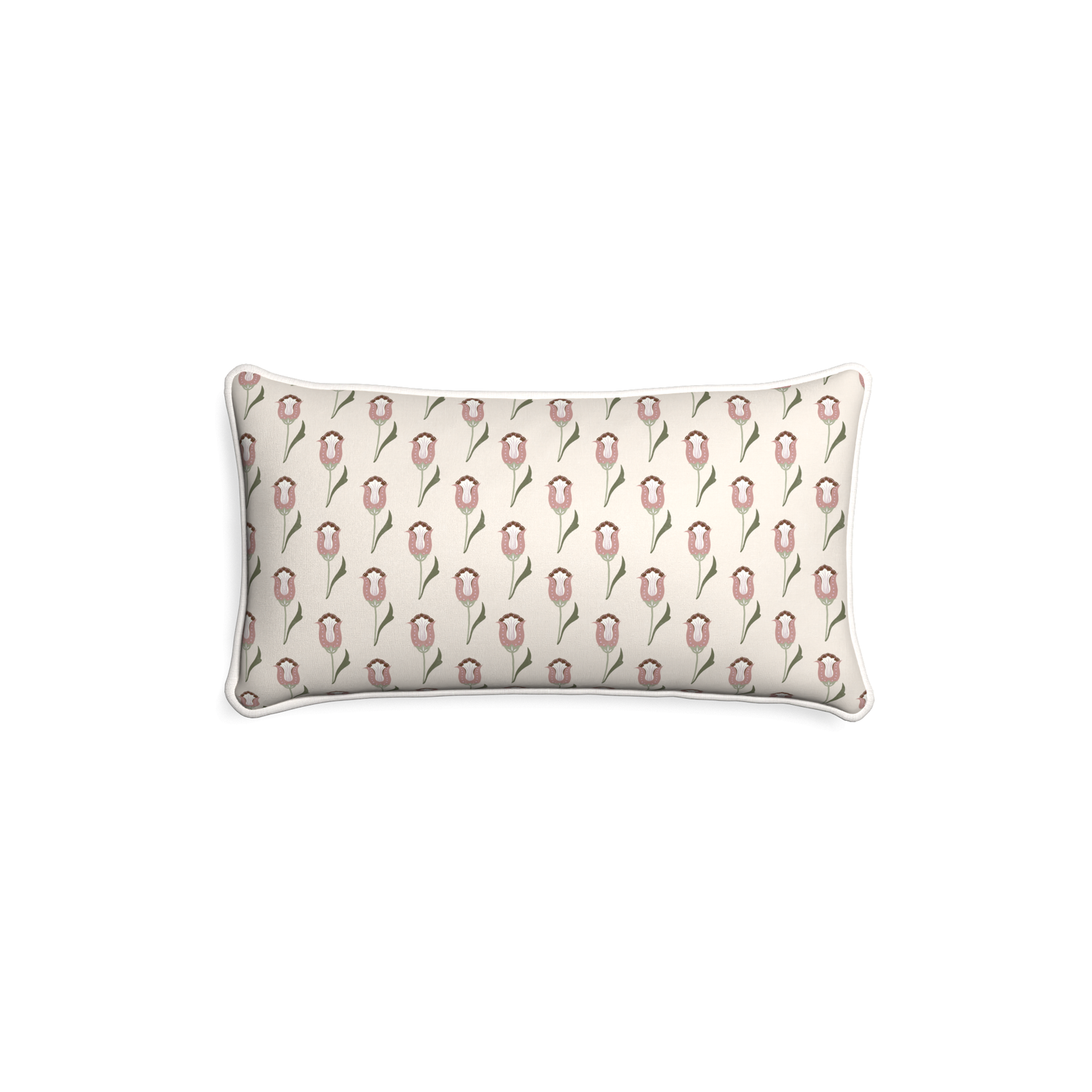 abstract floral pink lumbar pillow with white piping 