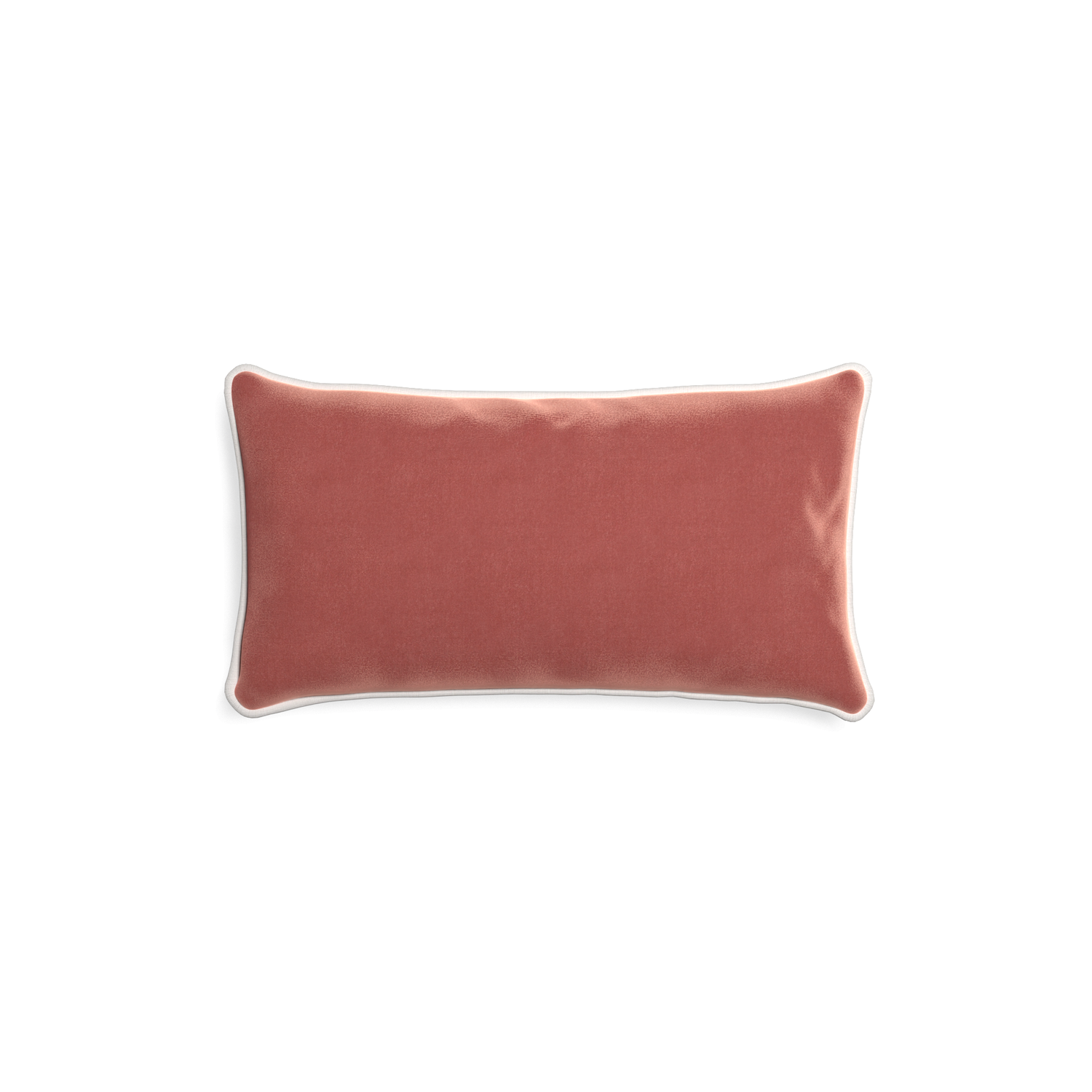 rectangle coral velvet pillow with white piping