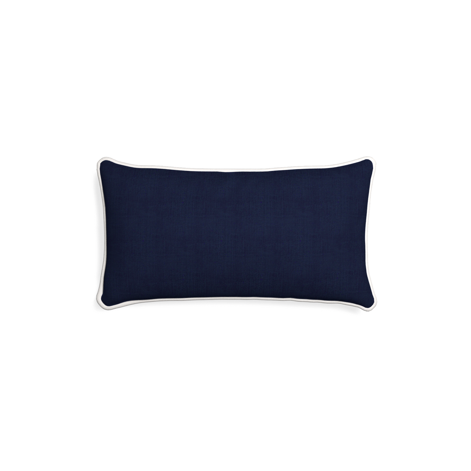 Petite-lumbar midnight custom navy bluepillow with snow piping on white background