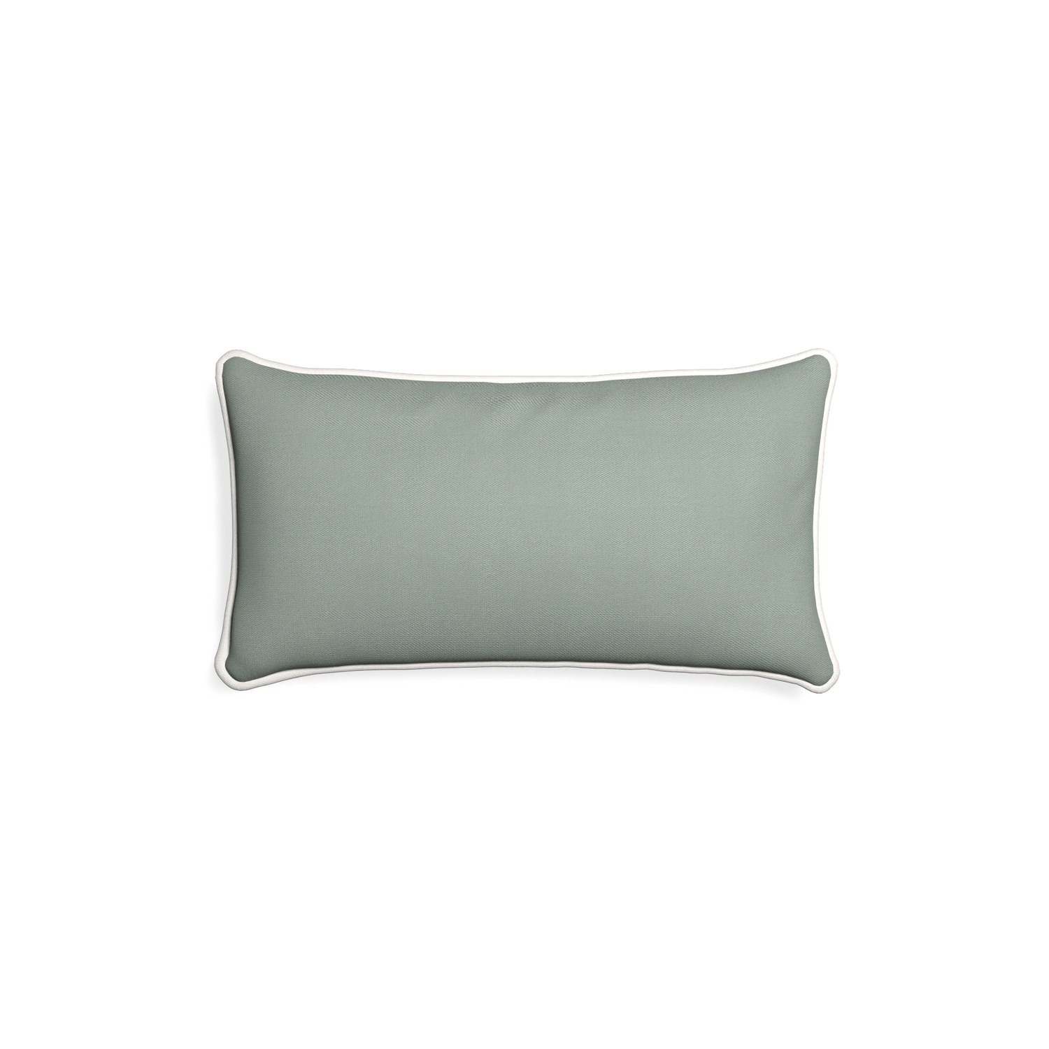 Petite-lumbar sage custom sage green cottonpillow with snow piping on white background