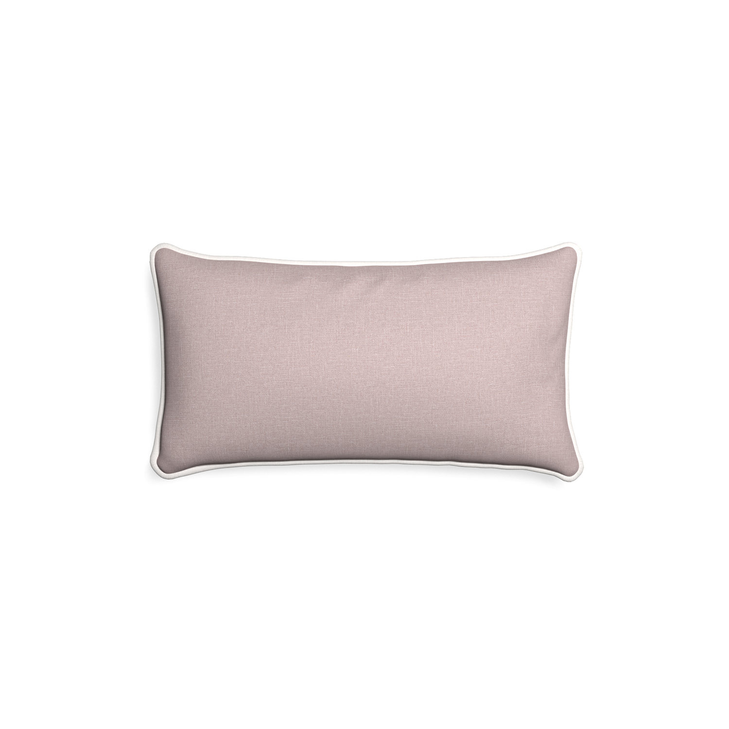 Petite-lumbar orchid custom mauve pinkpillow with snow piping on white background