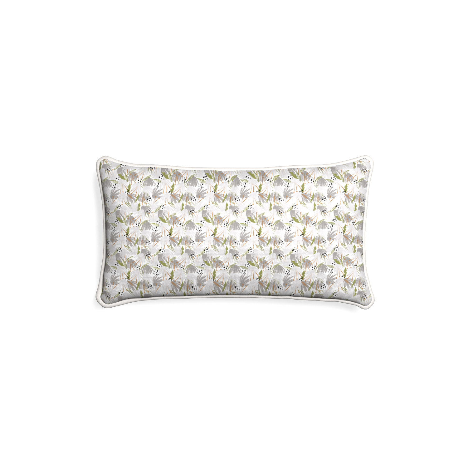Petite-lumbar eden grey custom grey floralpillow with snow piping on white background