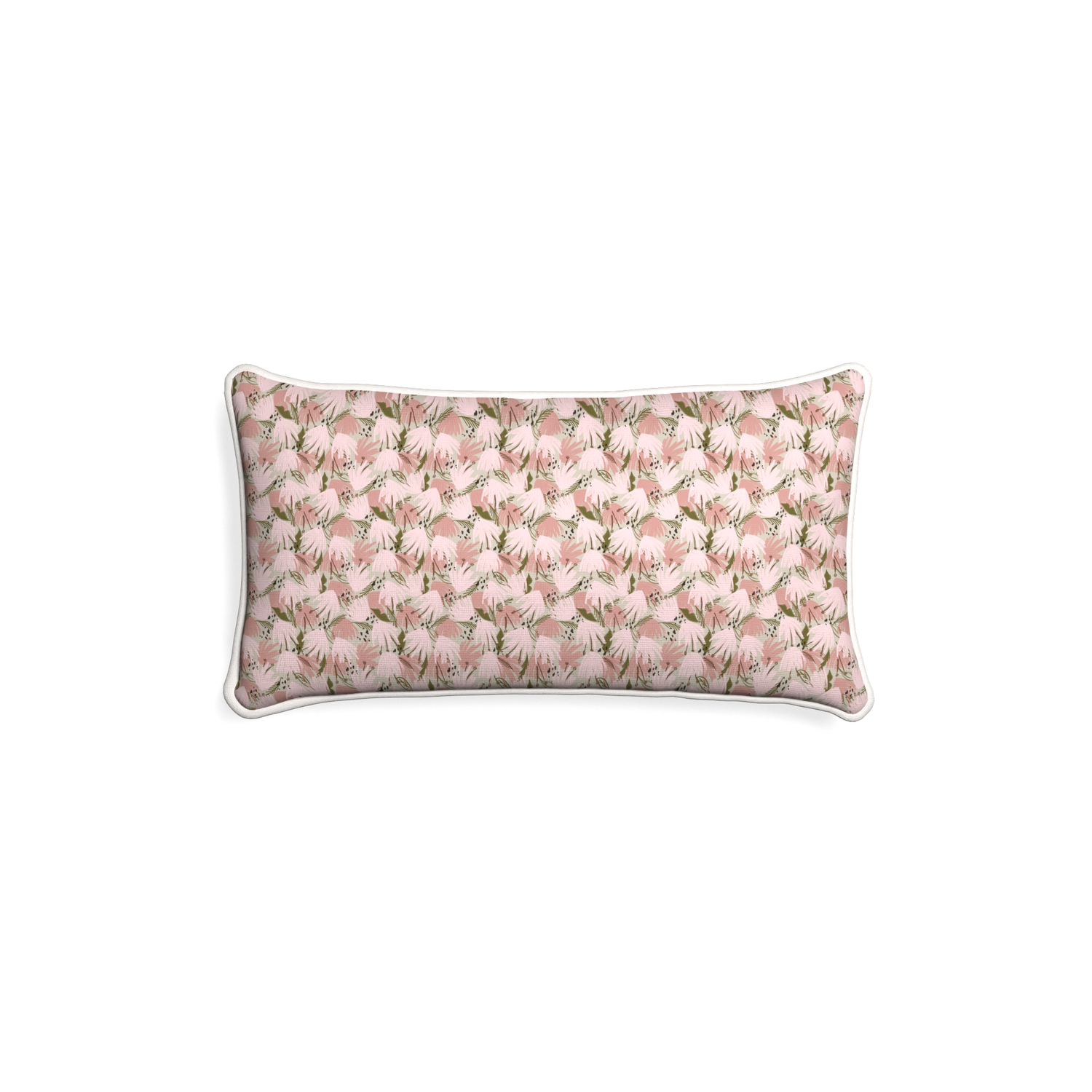 Petite-lumbar eden pink custom pink floralpillow with snow piping on white background