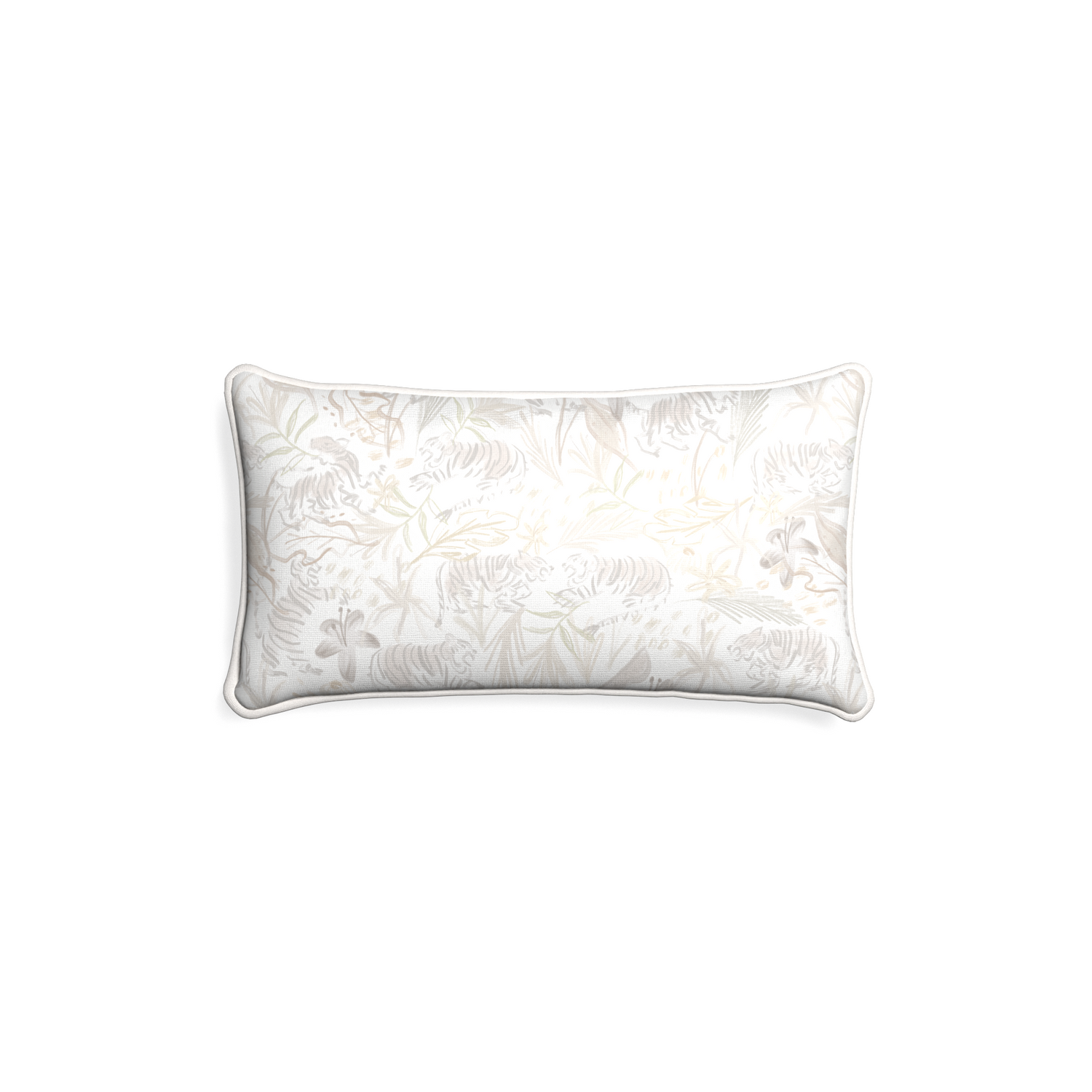 Petite-lumbar frida sand custom beige chinoiserie tigerpillow with snow piping on white background