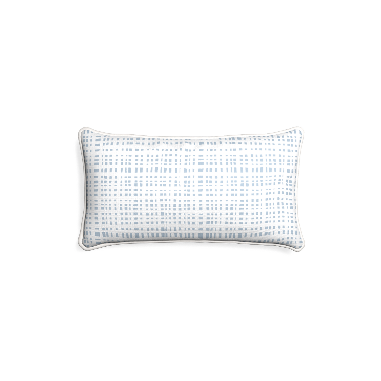 Petite-lumbar ginger custom plaid sky bluepillow with snow piping on white background