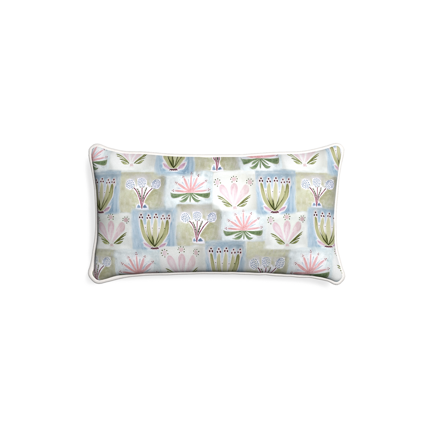 Petite-lumbar harper custom hand-painted floralpillow with snow piping on white background