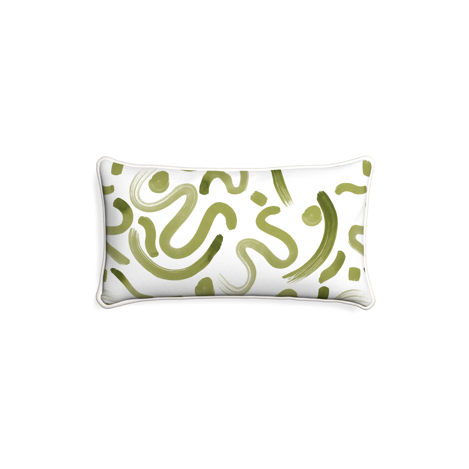 Petite-lumbar hockney moss custom moss greenpillow with snow piping on white background