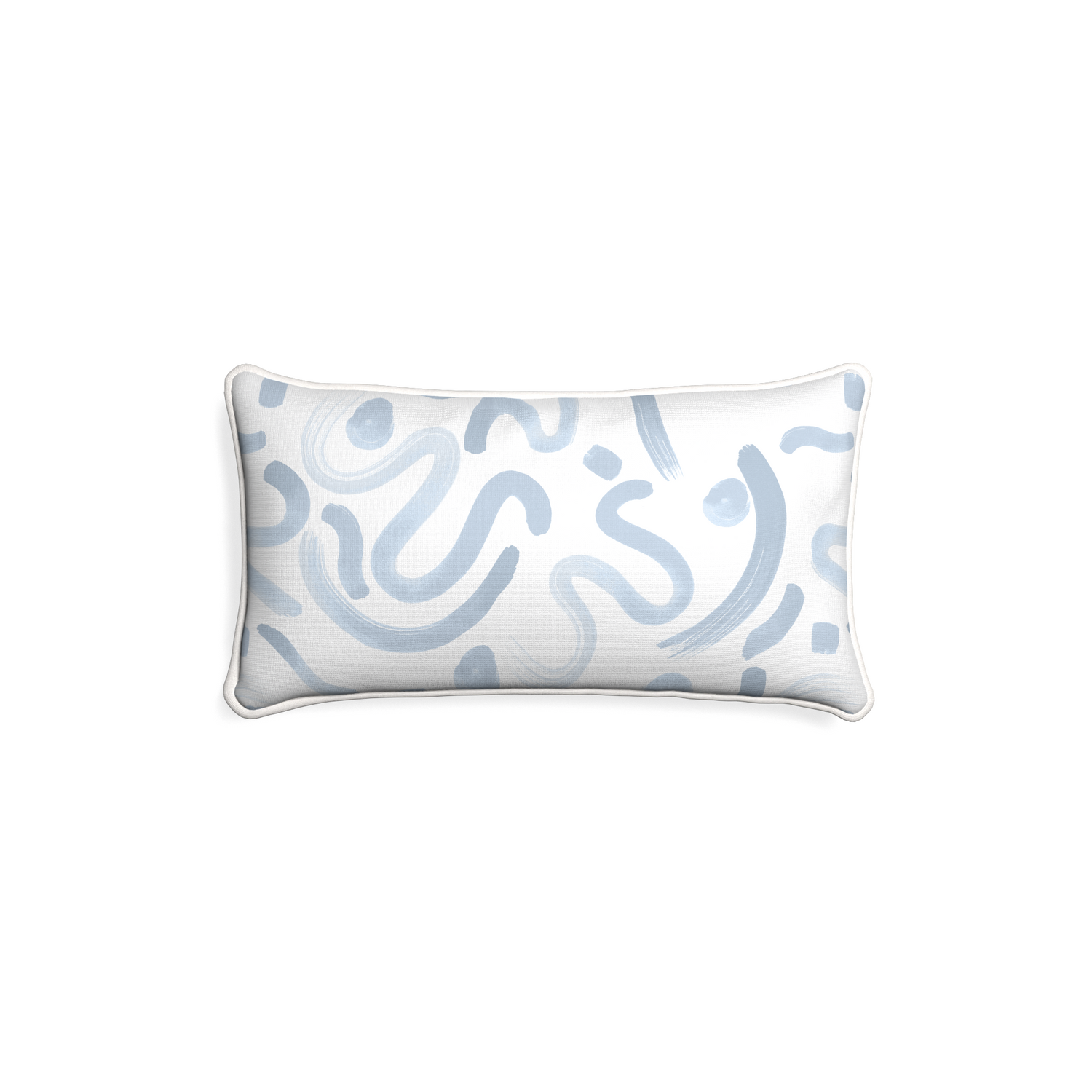 Petite-lumbar hockney sky custom abstract sky bluepillow with snow piping on white background