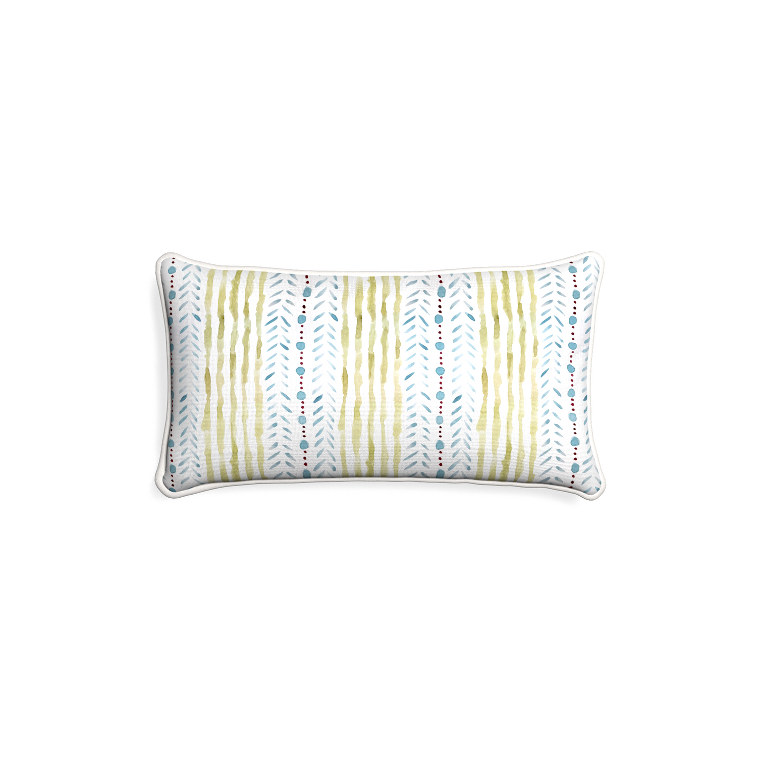 Petite-lumbar julia custom blue & green stripedpillow with snow piping on white background
