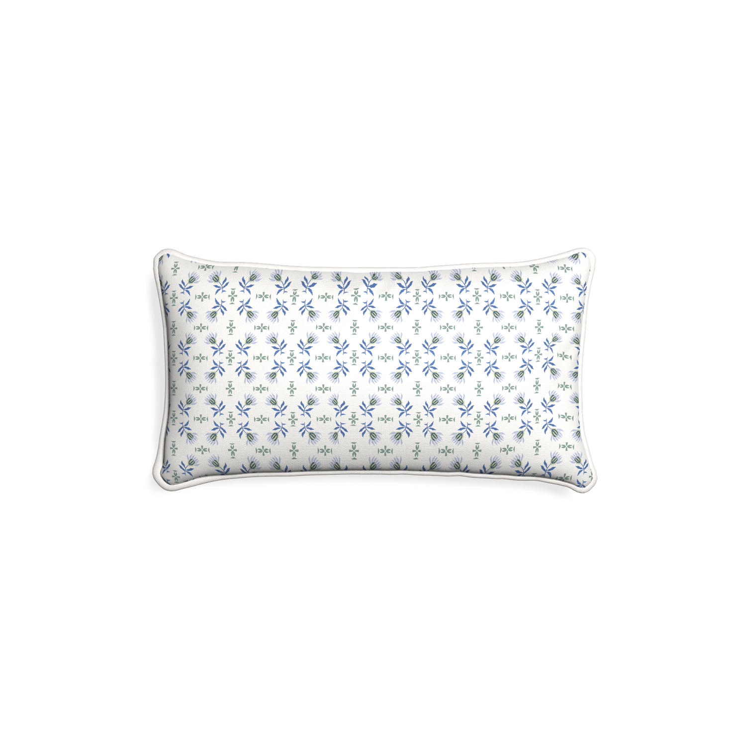 Petite-lumbar lee custom blue & green floralpillow with snow piping on white background