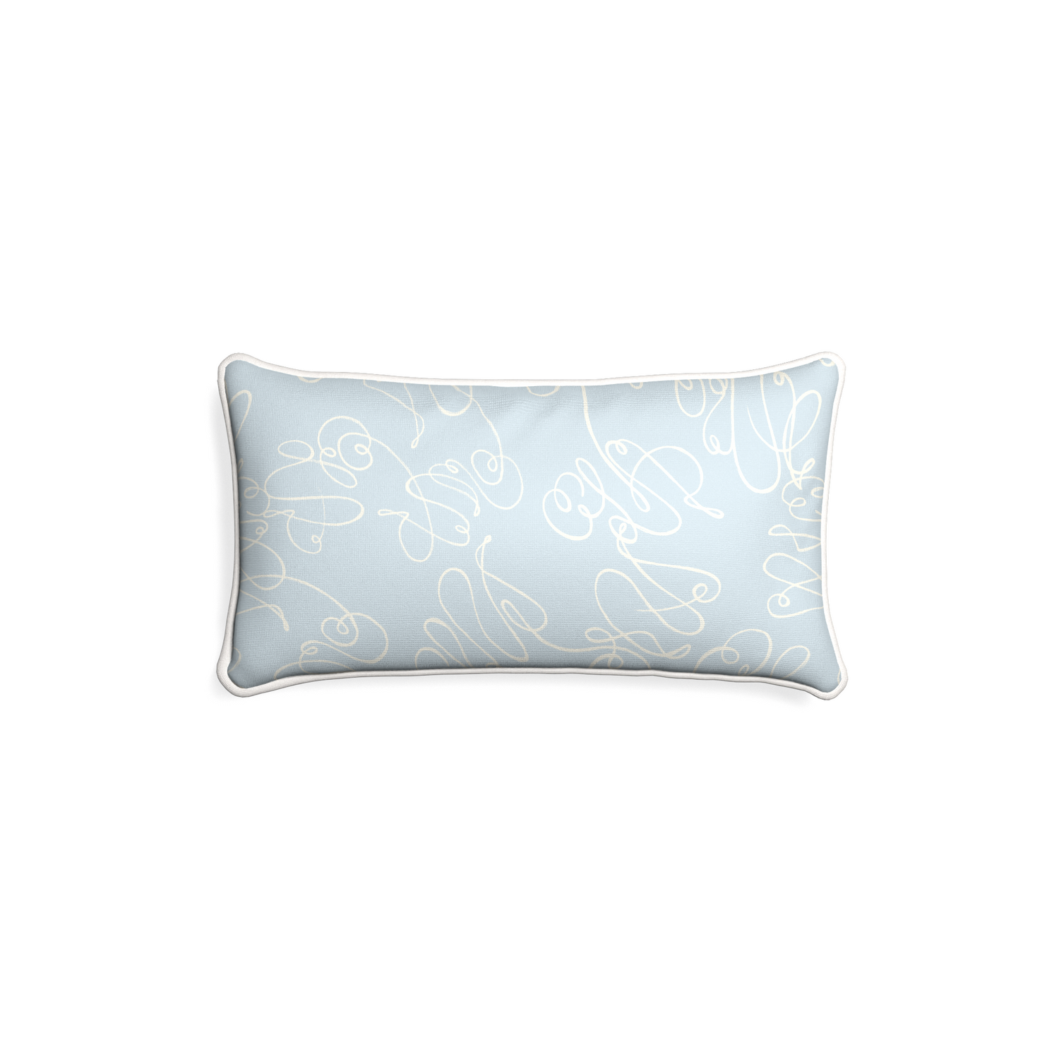 Petite-lumbar mirabella custom powder blue abstractpillow with snow piping on white background
